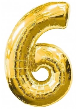  Фольгированная шарик цифра "6", 75 см (золото)